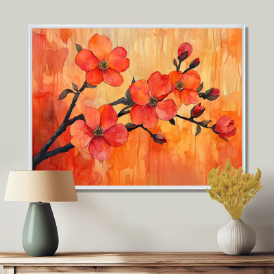 Coucher de soleil sur les branches de cornouiller de l'élégance II - art mural floral