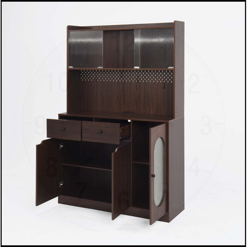 Armoire de rangement pour garde-manger de 71 pouces de hauteur avec portes en verre Reeded, support pour micro-ondes et grande capacité pour cuisines, garde-manger et salons