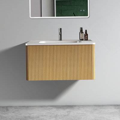 Meuble-lavabo flottant mural 30 po avec lavabo en céramique