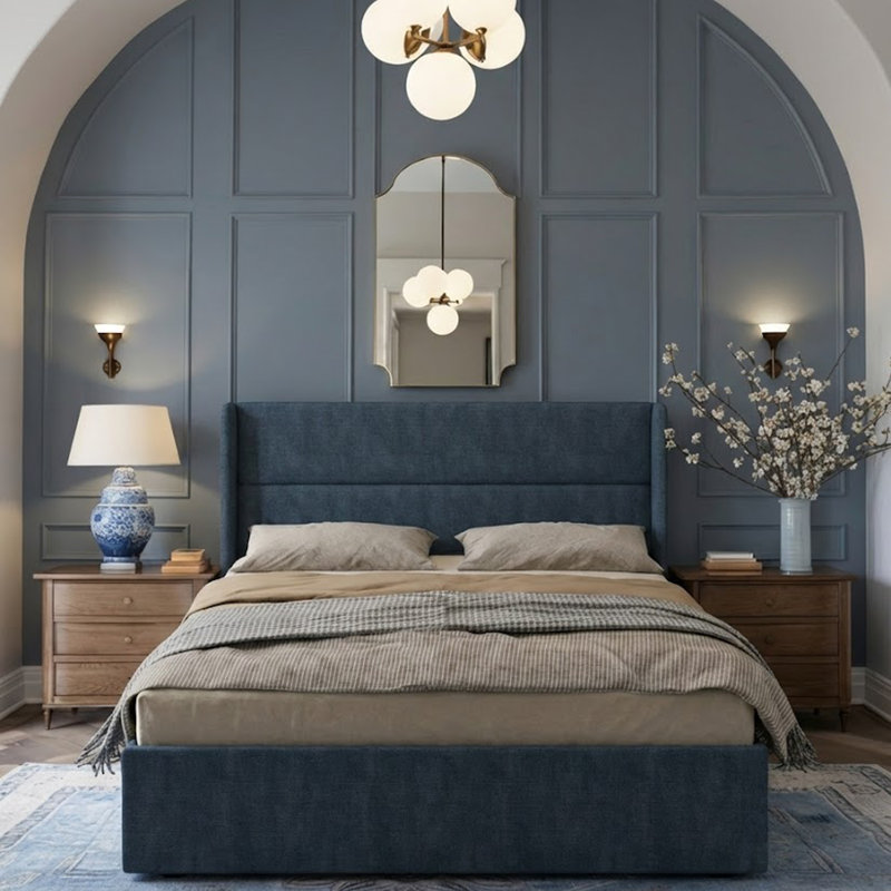 Upholstered Ottoman Storage Bed, Full, Grey Mist Blue