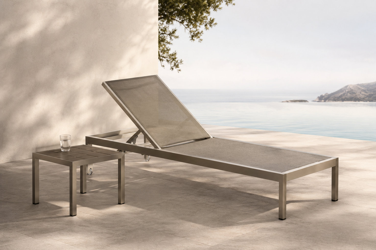Aynura 25" Patio Chaise Lounge Set, Gray, Satin Silver
