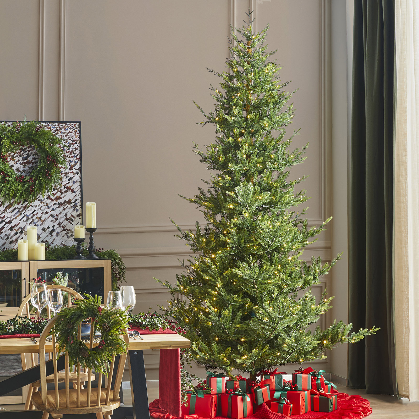 Mcdaniel Slim Flocked Pre-Lit Fir Christmas Tree, 9'