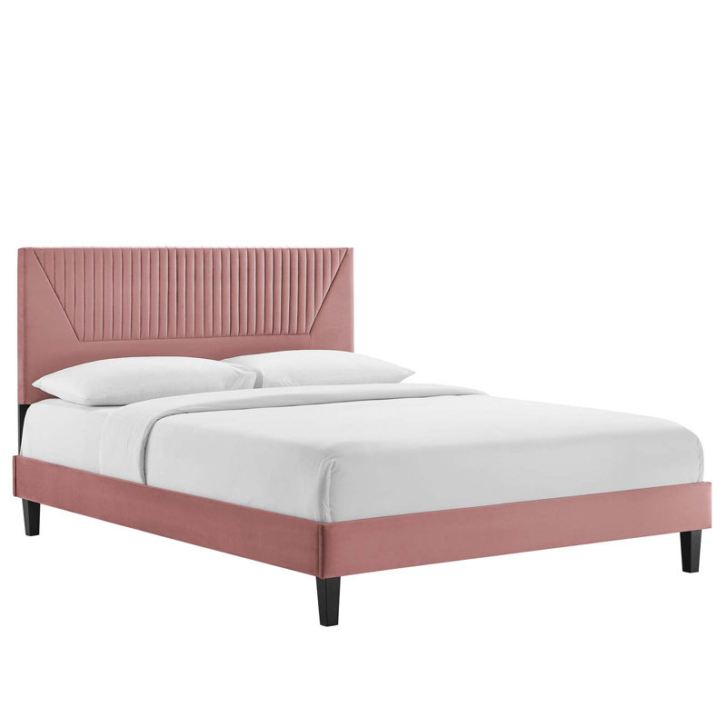 Modway Yasmine Channel Tufted Performance Velvet Platform Bed, Queen, Dusty Rose