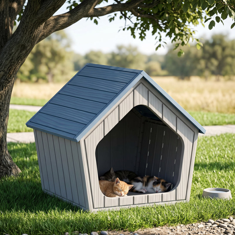 Maison d'extérieur pour chat en résine, Bleu / Gris pâle