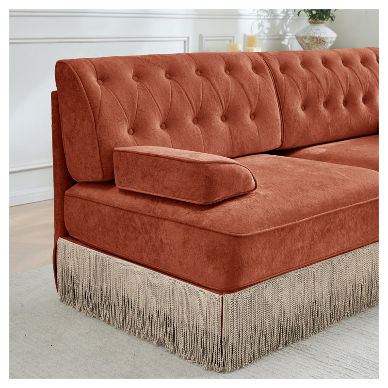 Fauteuil modulaire modulaire en velours rouge brun, configuration côté gauche, Red/Brown, 34.25" H x 38.39" W x 33.86" D