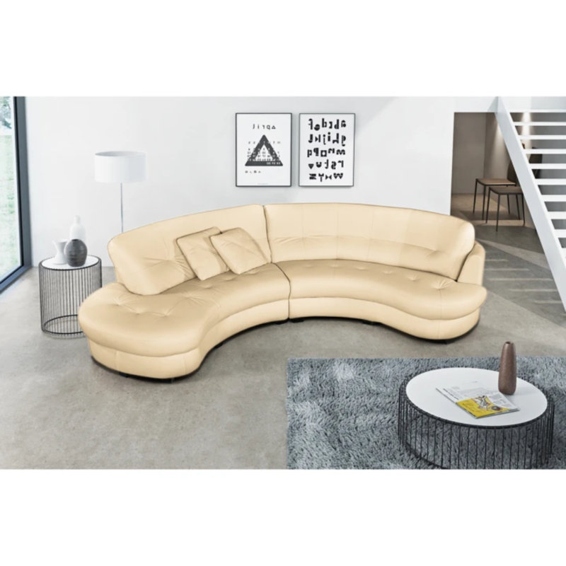Maura Genuine Leather Curved Corner Sofa , Beige, Left Hand Facing