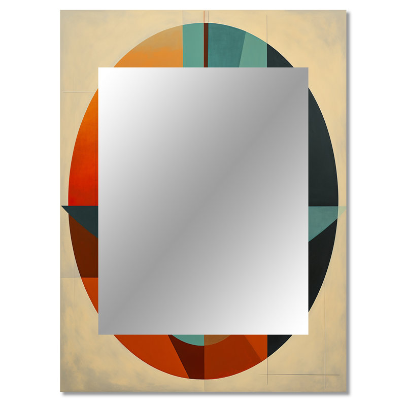 Odyssey Midcentury Retro Abstract Geometrics III - Midcentury Modern Large Wall Mirror, Modern Unique Mirror, Printed Metal Art