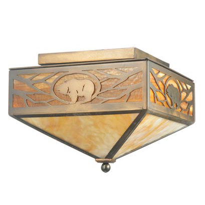 Lone Grizzly Bear Flush Mount, 10.5" H x 17" W x 17" D, 4 Light