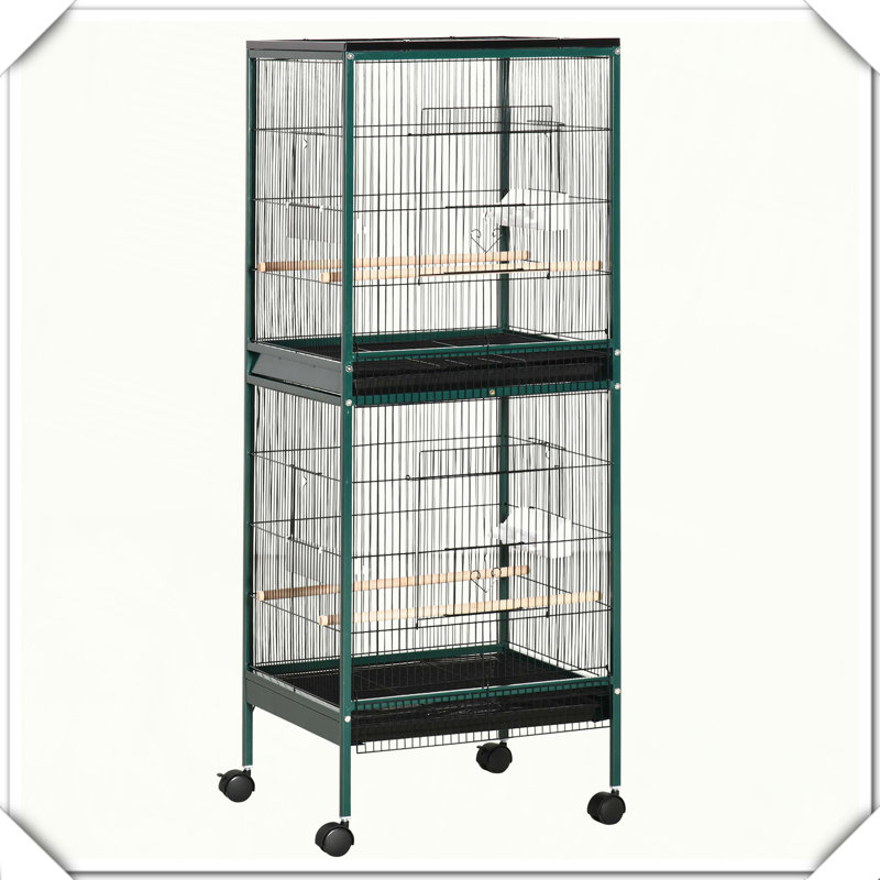 Grande volière d'oiseaux d'intérieur avec support et plateau multi-portes, Vert