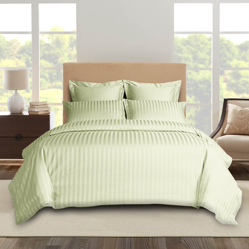 Florane Microfibre 250 TC Reversible Modern & Contemporary Stripe Duvet Cover Set with Pillow, Cream