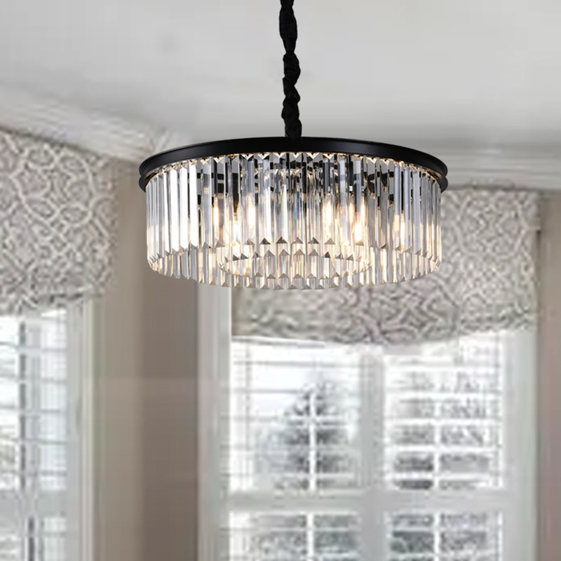 Eshmaal 6 - Light Dimmable Drum Chandelier, 7" H x 21.6" W x 21.6" D, Black