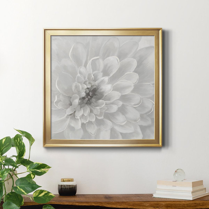 Dahlia - Peinture sur toile encadrée, Cadre doré, H 17,5 po x l 17,5 po x P 1,5 po