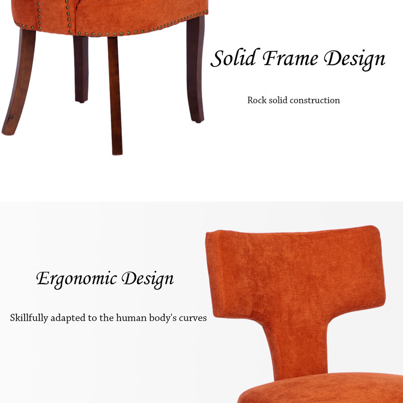 Ensemble de 4 chaises de salle à manger rembourrées en lin à dossier incurvé moderne, Orange