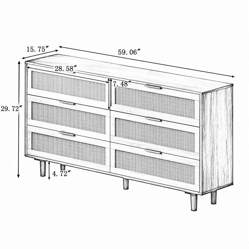 Ayanna 6 Drawer Rattan Storage Dresser, Gold, 29.72" H x 43.31" W x 15.75" D, Natural