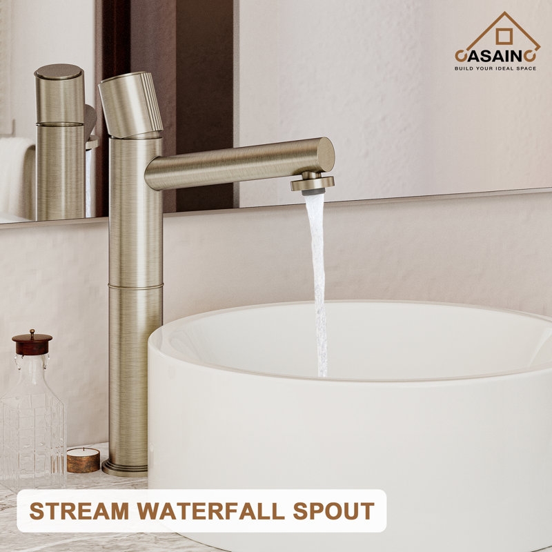 Brushed Gold Stainless Steel Bathroom Vessel Sink Faucet
