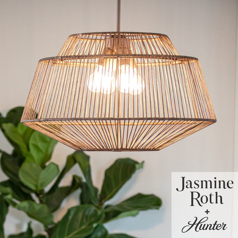 Sable Rattan Geometric Pendant Light with Aluminum Frame