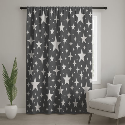 Starry Pattern Gray Window Curtains, Stars Sheer & Blockout Curtains - 1 Panel