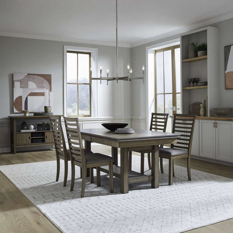 Ensemble de table de salle à manger à tréteaux Luz avec 4 chaises rembourrées, 5 pièces: table, 4 chaises, Brun / brun