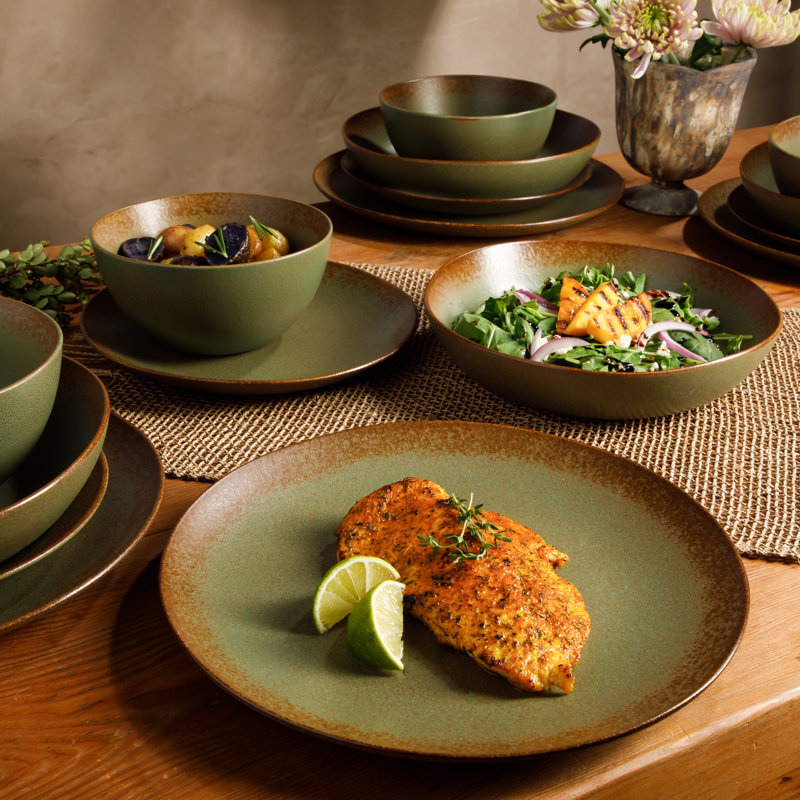Cardamom Green Ceramic 16-Piece Reactive Glaze Dinnerware Set