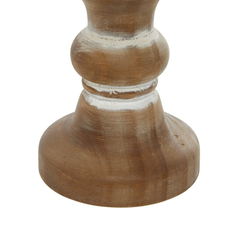 Ensemble de porte-bougie pilier en bois perlé brun