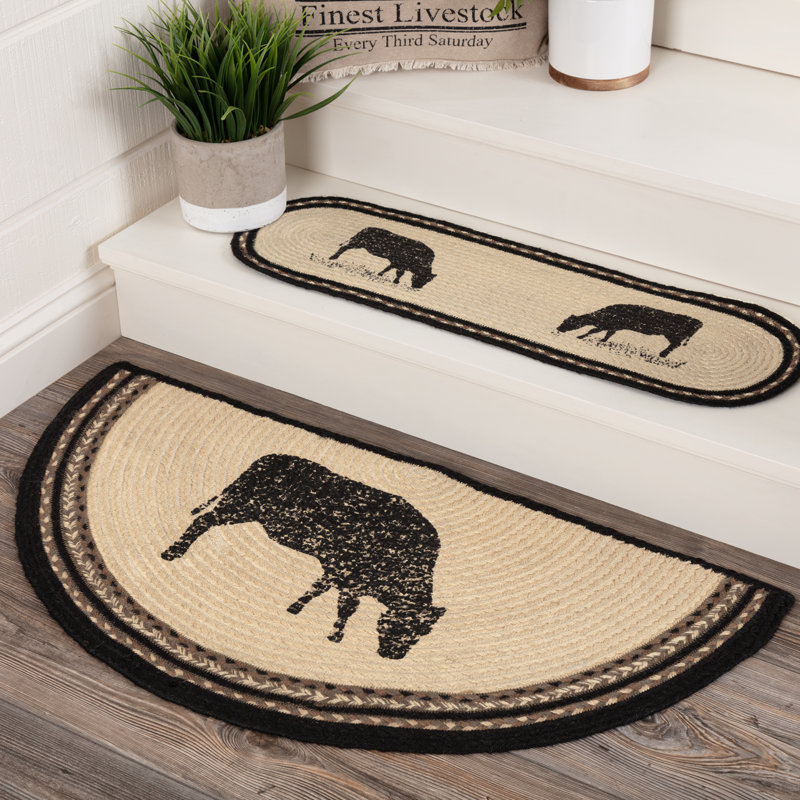  Tapis tressé blanc / asphalte / gris tressé, Demi-cercle 1 pi 4 po x 2 pi 9 po