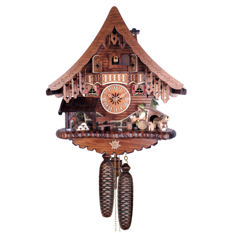  Eight Day Cuckoo Clock – 13.5 in Height – Chalet with Beer Drinker Animated Figure