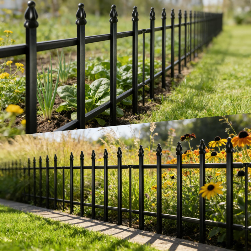 Outdoor Decorative Metal Garden Fence Panels Picket Design Anti-Rust Fencing Panels Animal Barrier, 5 Panels, 30cm H x 40cm W