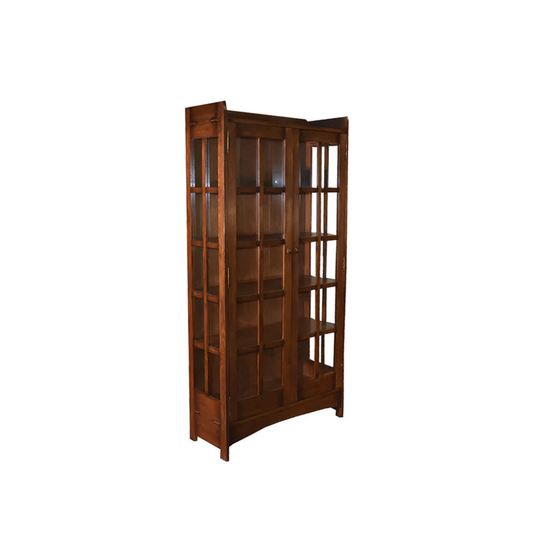 Dark Walnut Lighted Solid Wood China Cabinet with Glass Doors