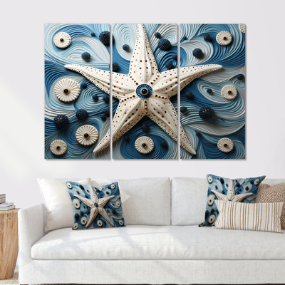 Minimalism Starfish Blue And White I - Starfish Wall Art Living Room Set