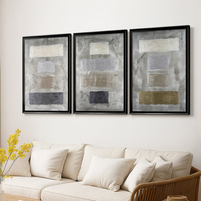 Metallic Monoliths I  -Custom Framed  Wrapped Gallery Canvas - 3 Pieces