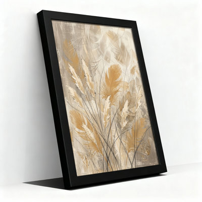 Art mural encadré d'aspect chêne naturel pour salon, chambre à coucher, bureau ou vestibule - décoration murale décorative avec motif de plumes