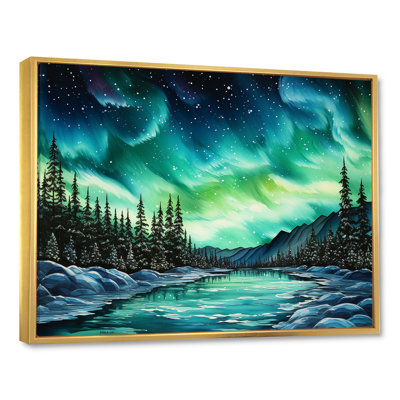 «Green Northern Lights Winter Charm» sur impression sur toile