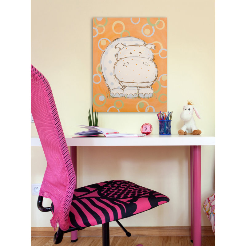 "Whimsy Hippo" par Reesa Qualia, reproduction sur toile tendue, 39" H x 30" W x 1.5" D