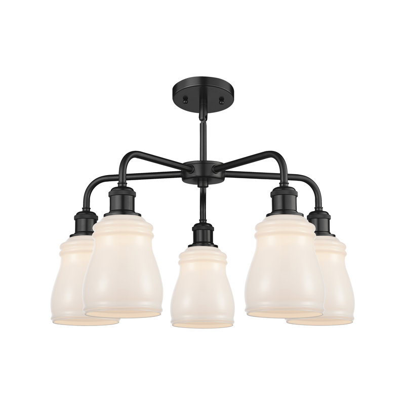 Lustre en forme de cloche à 5 lumières Bryanie, Blanc, Noir mat