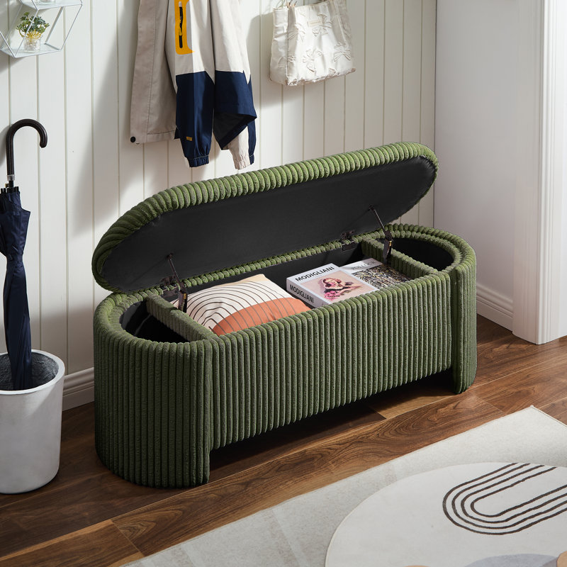 Pink Corduroy Upholstered Oval Storage Bench