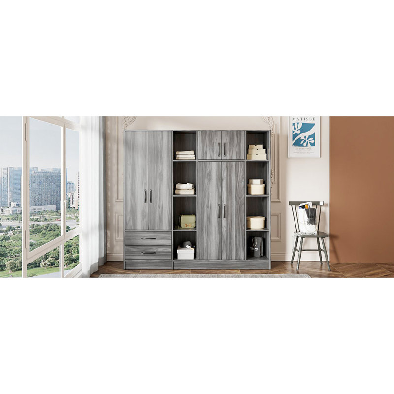 Armoire 6 portes avec 8 tablettes ouvertes, Grey