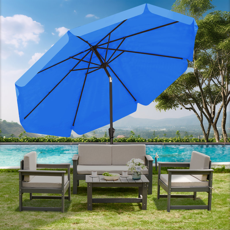 Parasol de marché pour patio extérieur, Bleu, H 100 po x l 120 po x P 120 po