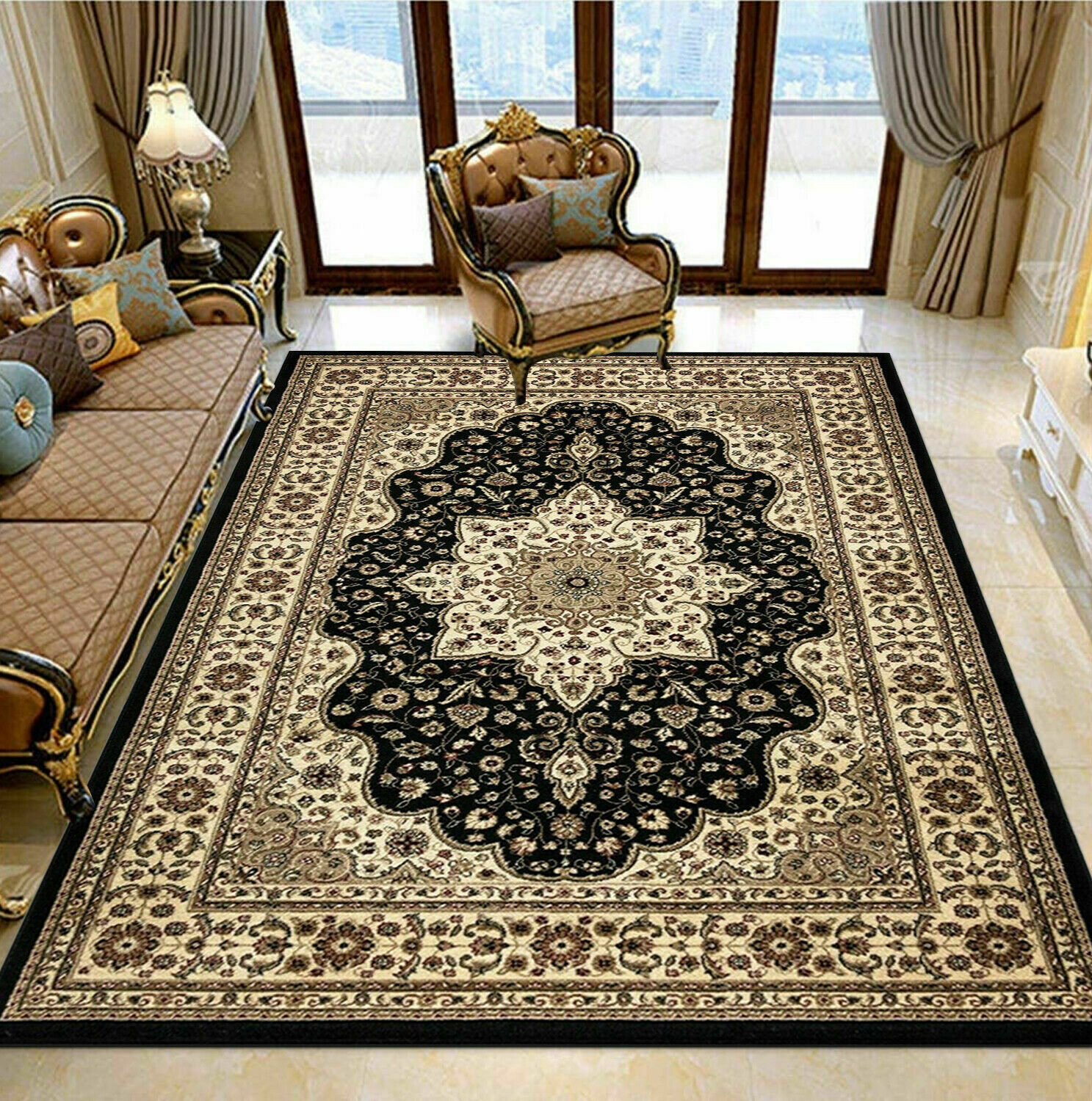 Grey Living Room Rugs Small Extra Large Turkish Floor Carpets Soft Thick  Carved