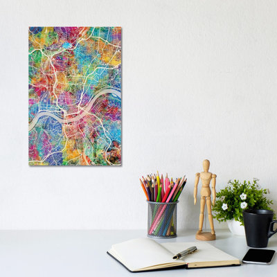 Cincinnati Ohio City Map III by Michael Tompsett - 1 Piece Wrapped Canvas Wall Art