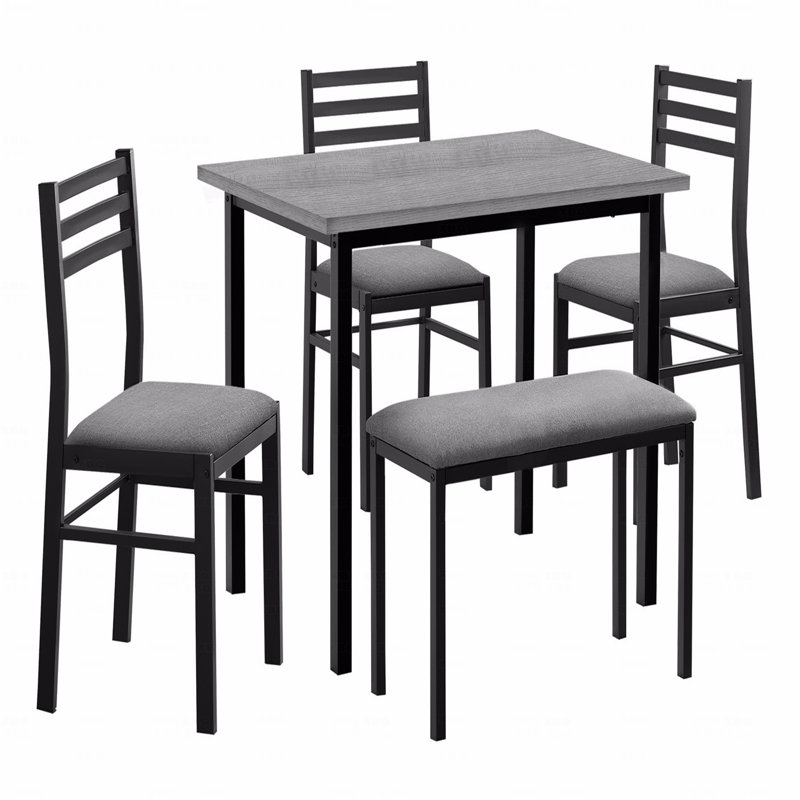 Ensemble repas, 5 pièces, ensemble rectangulaire 40 po, Gris, Noir, Gris