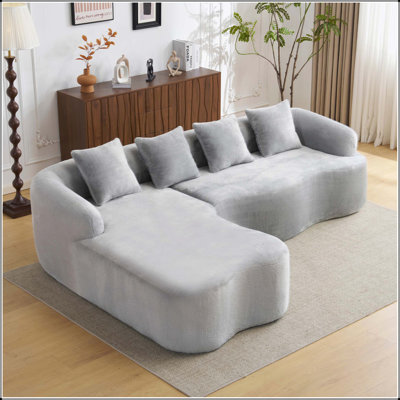 Boneless Full Compression L-Shape Sectional Sofa with Curved Chaise, Modular Chenille Couch, High-Density for Apartment Living Room