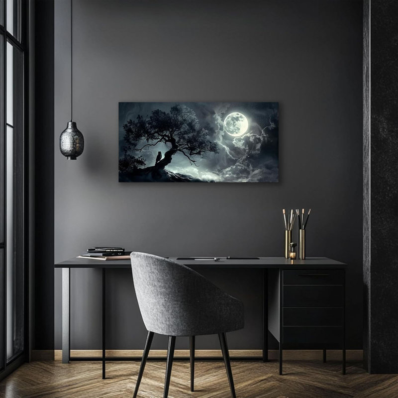 Grande peinture murale sur toile, paysage de lune, impressions sur toile, décor de nuit moderne au clair de lune, arbre sombre, images foncées, décoration murale, salon, salle de bain, salle de bain, esthétique 20 po x 40 po