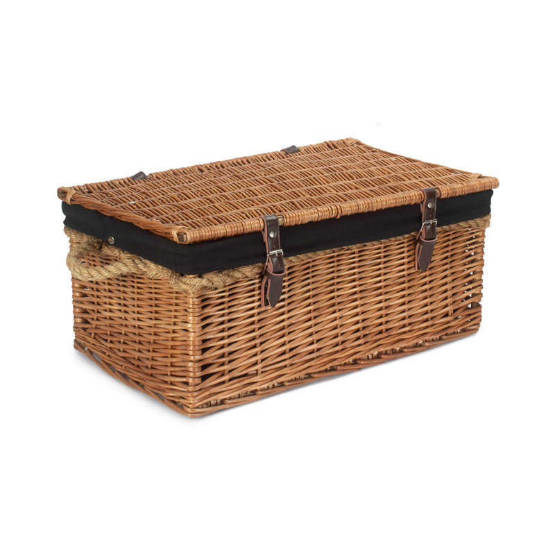 Wicker Rope Handled Trunk with Lining, Double Steamed/Black