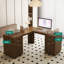 59.8" L-Shape Executive Desk With Built-In Outlets And 6 Storage Drawers-390384085