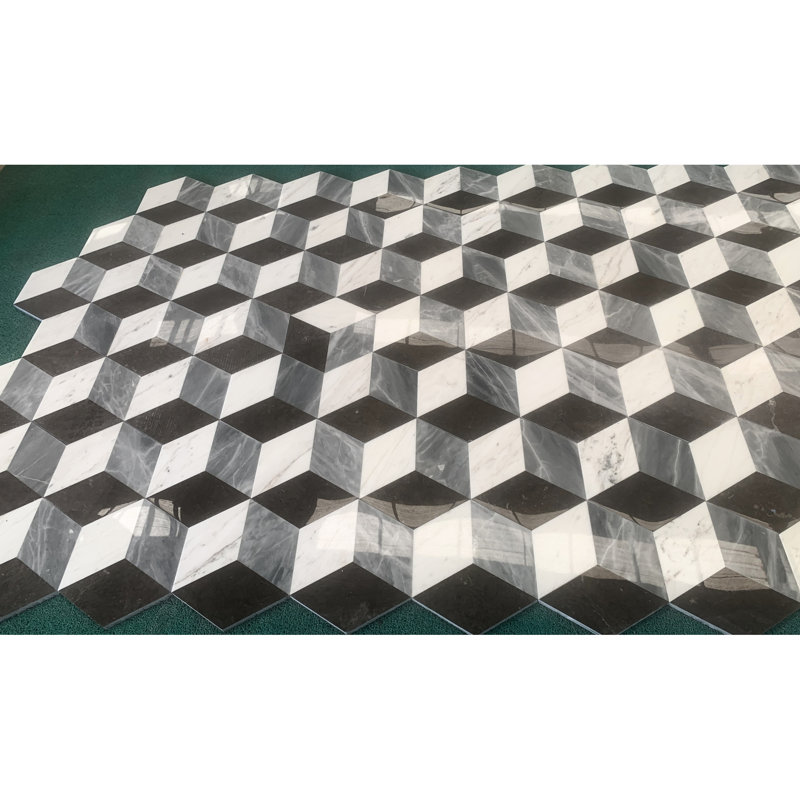 Marbre blanc hexagonal blanc et gris naturel - 5,7 po de côté, ajoute du style au blanc intérieur, 9,63 po de large, poli pour le plancher et le mur