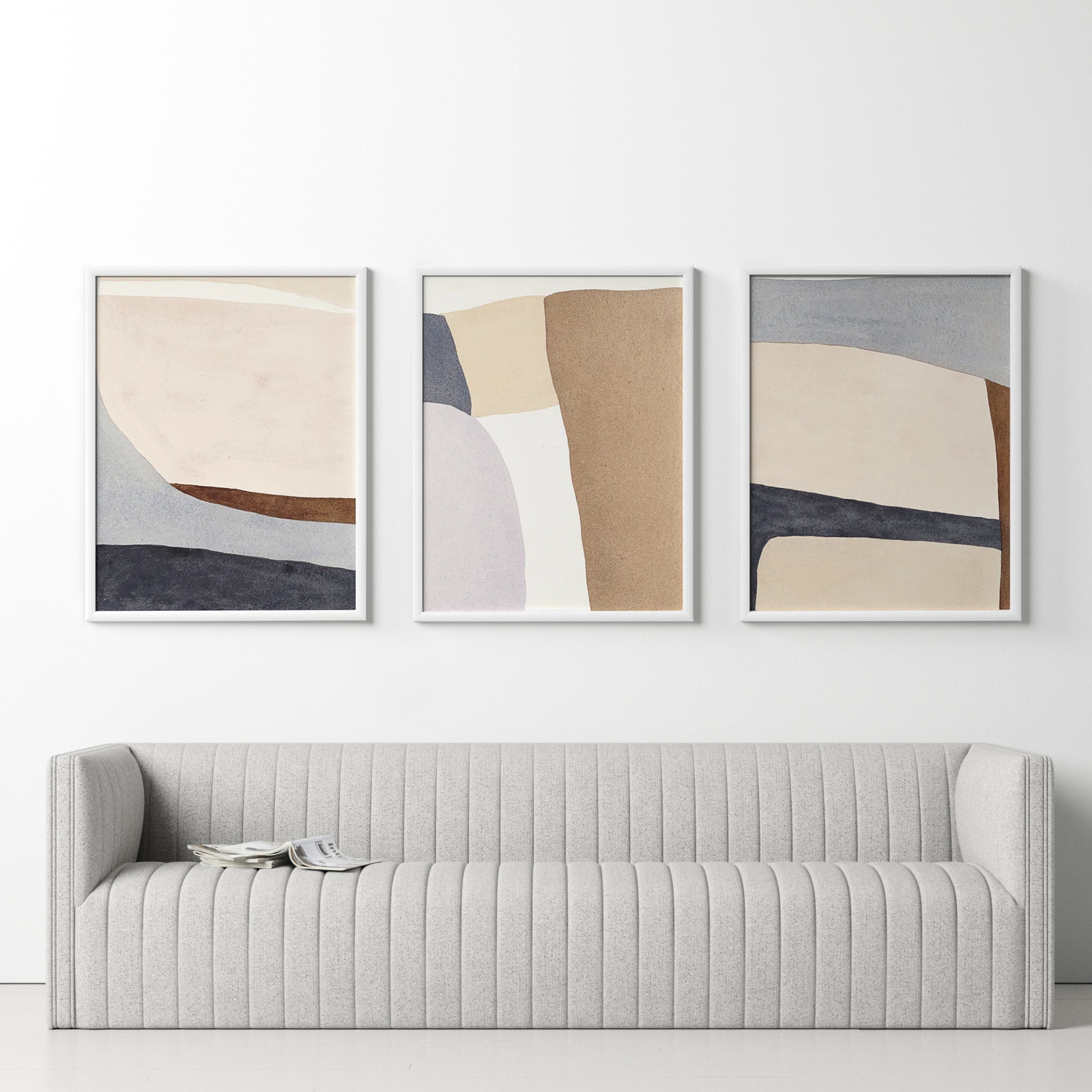 Divided "Divided by 3 in Blue" Print, 38" H x 90" W, White