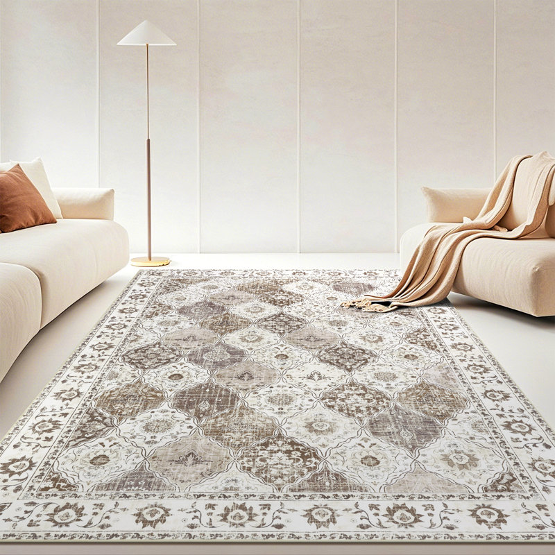Machine Washable Non-Slip Oriental Area Rug Brown/Beige, Rectangle 5' x 8'