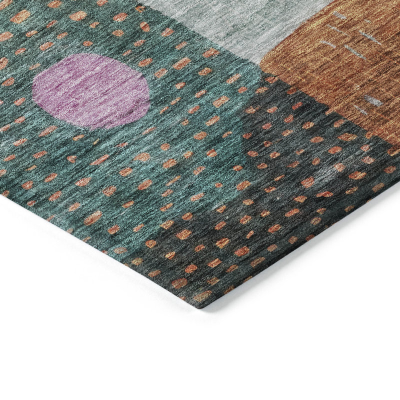 Tapis extérieur lavable géométrique mauve et vert 9 pi x 12 pi orange