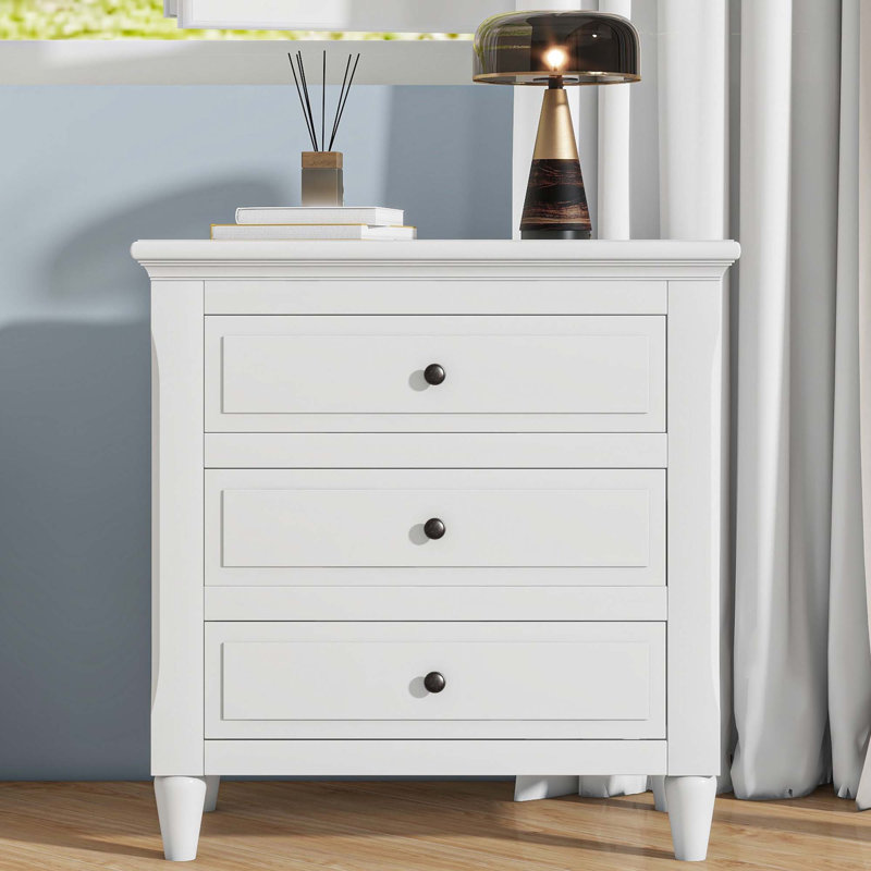 Armoire de rangement en bois à 3 tiroirs avec table de chevet, Blanc