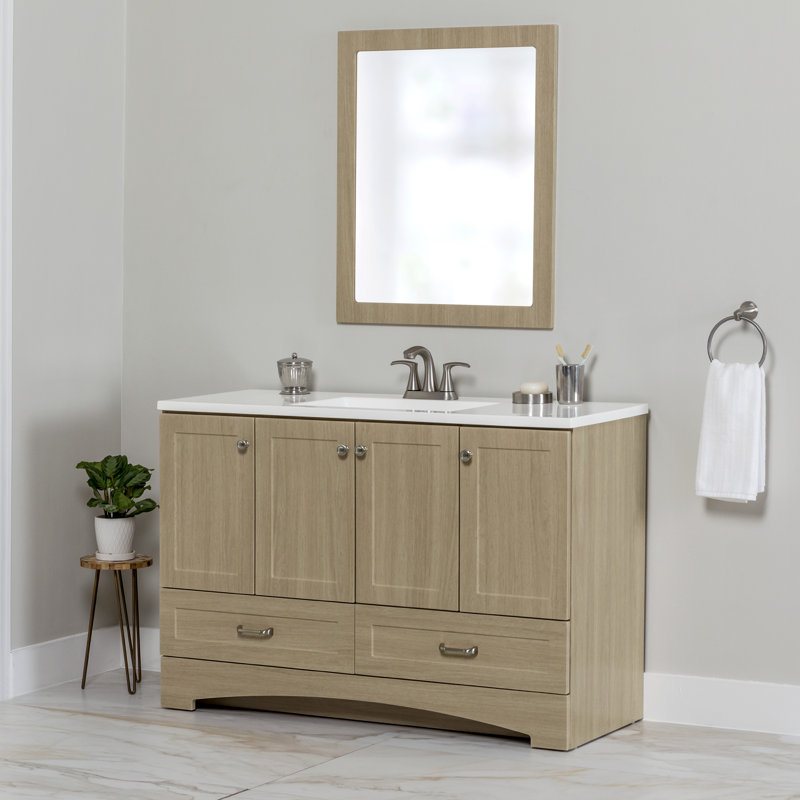 Emlyn 48" Single Bathroom Vanity with 3 Cabinets, 2 Drawers, and Cultured Marble Vanity Top, Brown